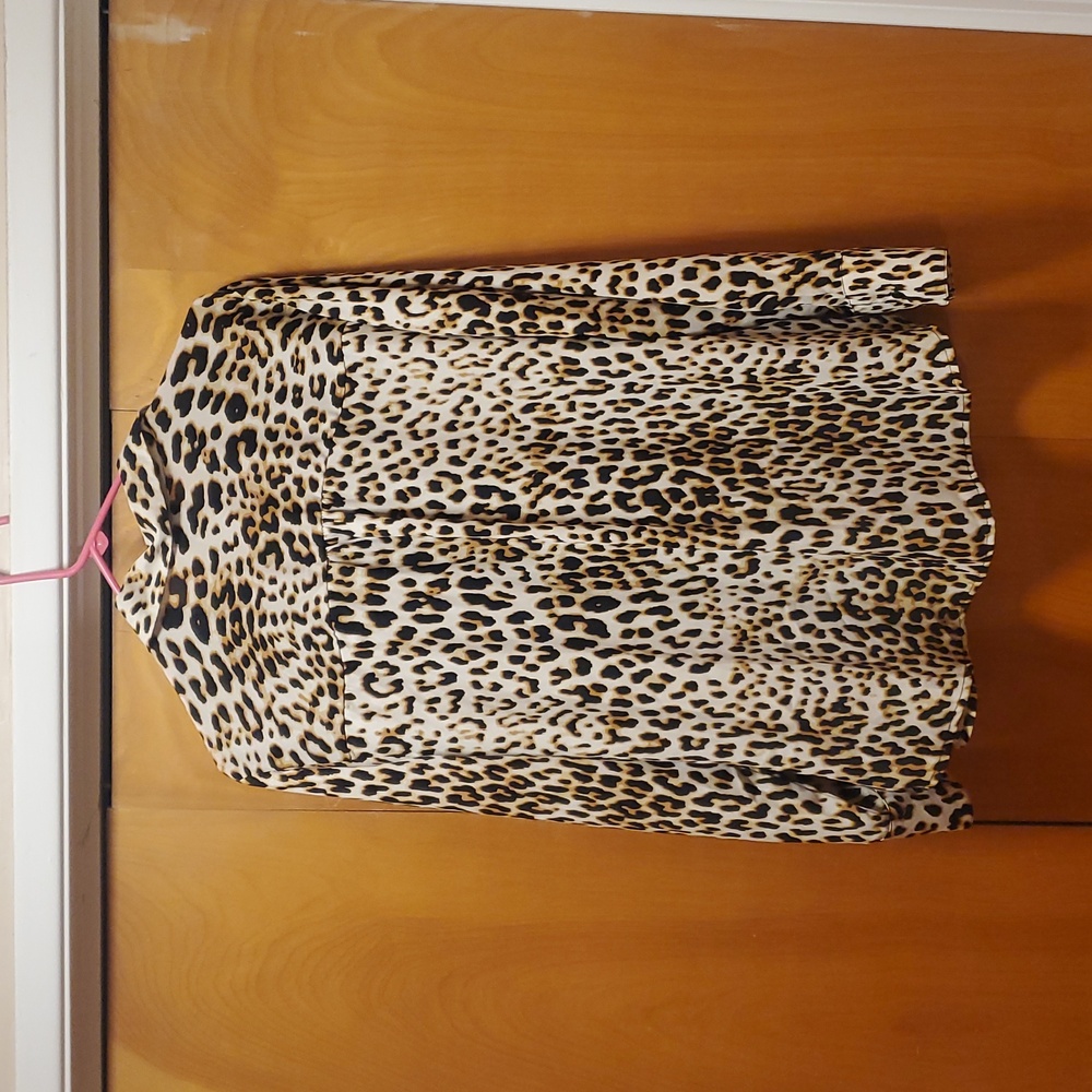 Worthington Size XL Leopard Print Long Sleeve Button Down Top Blouse - Picture 6 of 7